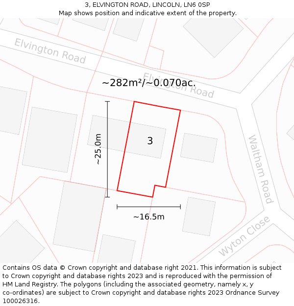 3, ELVINGTON ROAD, LINCOLN, LN6 0SP: Plot and title map