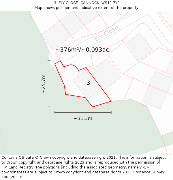 3, ELY CLOSE, CANNOCK, WS11 7YP: Plot and title map