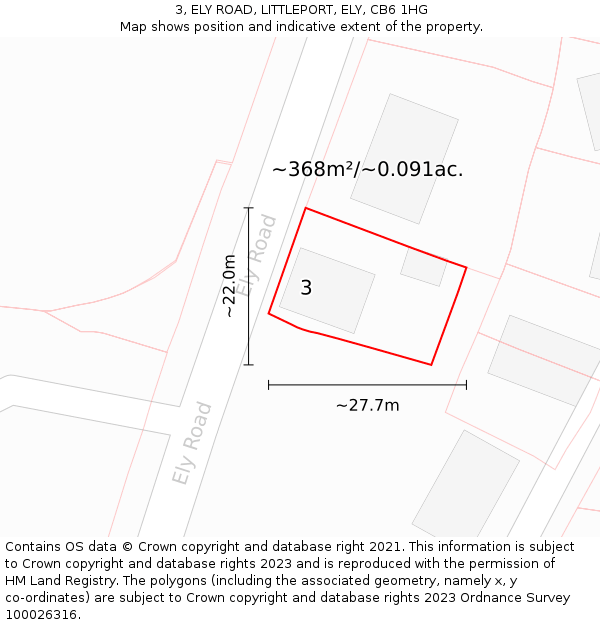 3, ELY ROAD, LITTLEPORT, ELY, CB6 1HG: Plot and title map