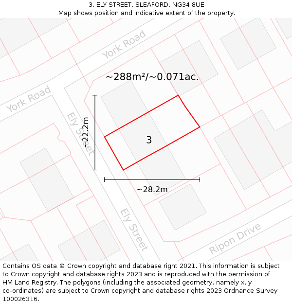 3, ELY STREET, SLEAFORD, NG34 8UE: Plot and title map