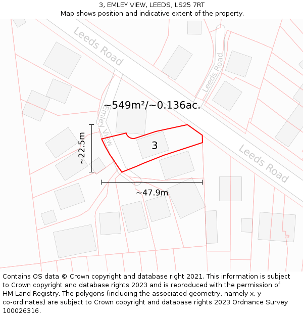 3, EMLEY VIEW, LEEDS, LS25 7RT: Plot and title map