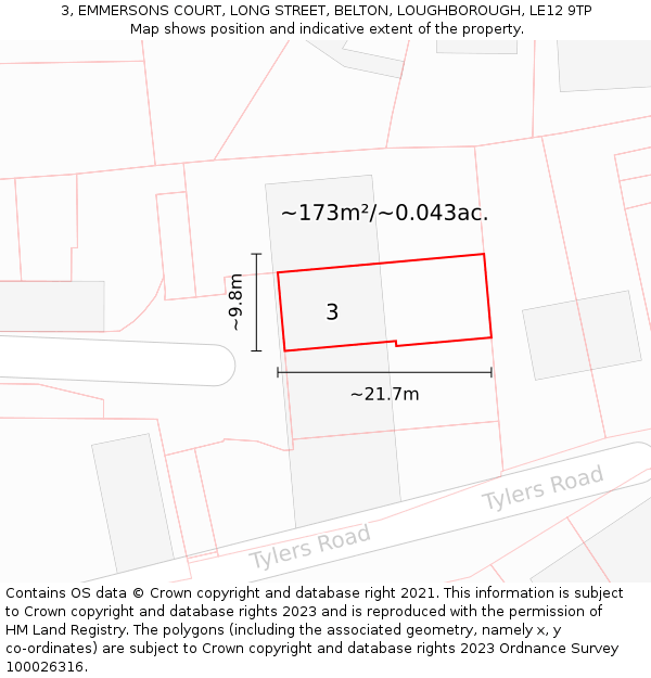 3, EMMERSONS COURT, LONG STREET, BELTON, LOUGHBOROUGH, LE12 9TP: Plot and title map