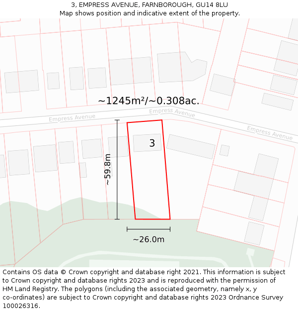 3, EMPRESS AVENUE, FARNBOROUGH, GU14 8LU: Plot and title map