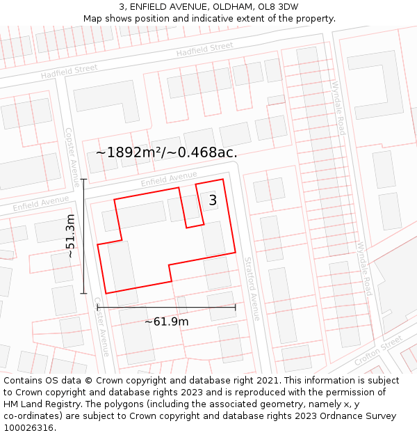 3, ENFIELD AVENUE, OLDHAM, OL8 3DW: Plot and title map