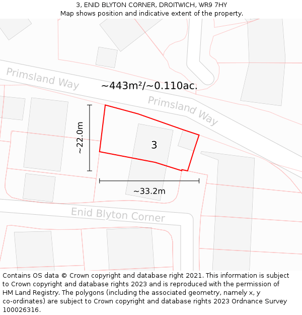 3, ENID BLYTON CORNER, DROITWICH, WR9 7HY: Plot and title map
