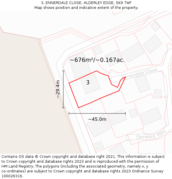 3, ENNERDALE CLOSE, ALDERLEY EDGE, SK9 7WF: Plot and title map