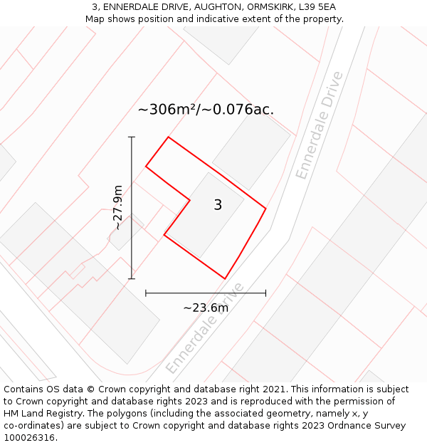 3, ENNERDALE DRIVE, AUGHTON, ORMSKIRK, L39 5EA: Plot and title map