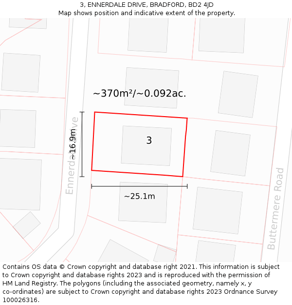 3, ENNERDALE DRIVE, BRADFORD, BD2 4JD: Plot and title map