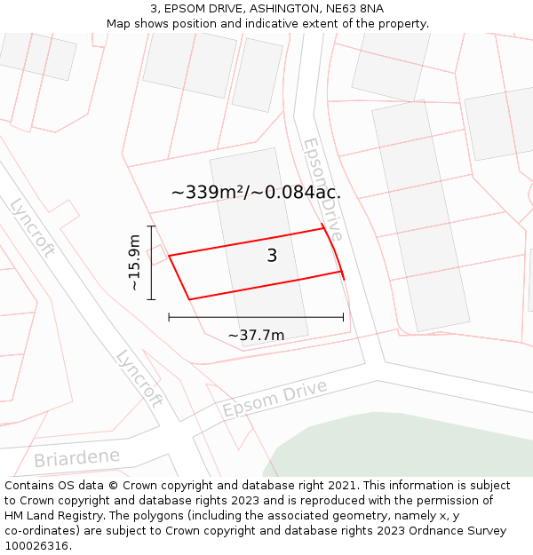 3, EPSOM DRIVE, ASHINGTON, NE63 8NA: Plot and title map