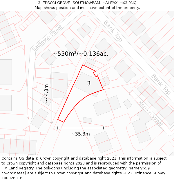 3, EPSOM GROVE, SOUTHOWRAM, HALIFAX, HX3 9NQ: Plot and title map