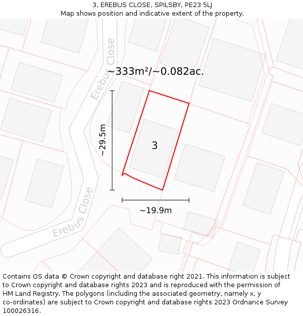 3, EREBUS CLOSE, SPILSBY, PE23 5LJ: Plot and title map