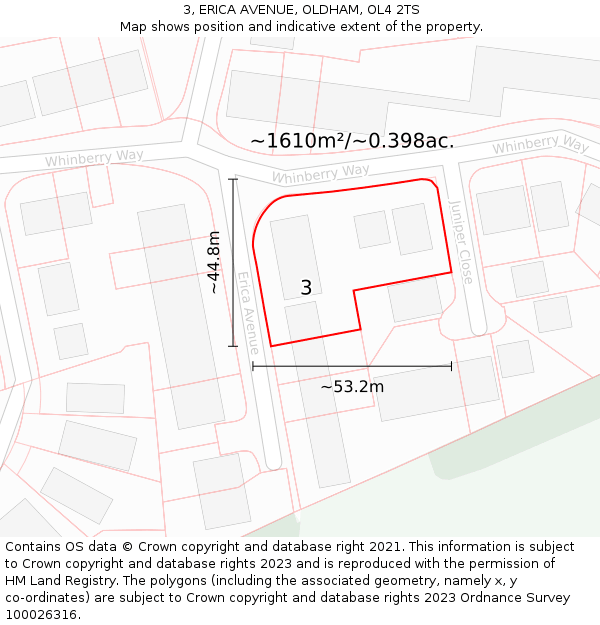 3, ERICA AVENUE, OLDHAM, OL4 2TS: Plot and title map