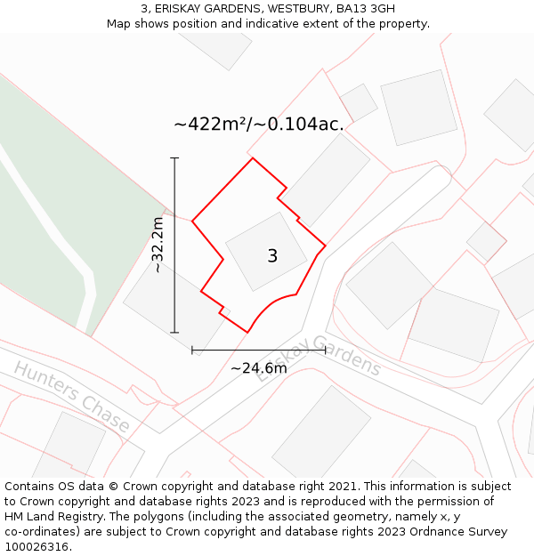 3, ERISKAY GARDENS, WESTBURY, BA13 3GH: Plot and title map