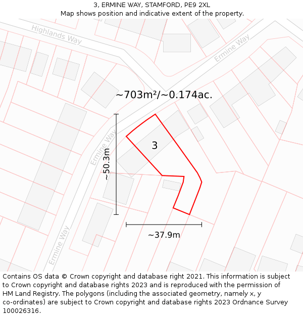 3, ERMINE WAY, STAMFORD, PE9 2XL: Plot and title map