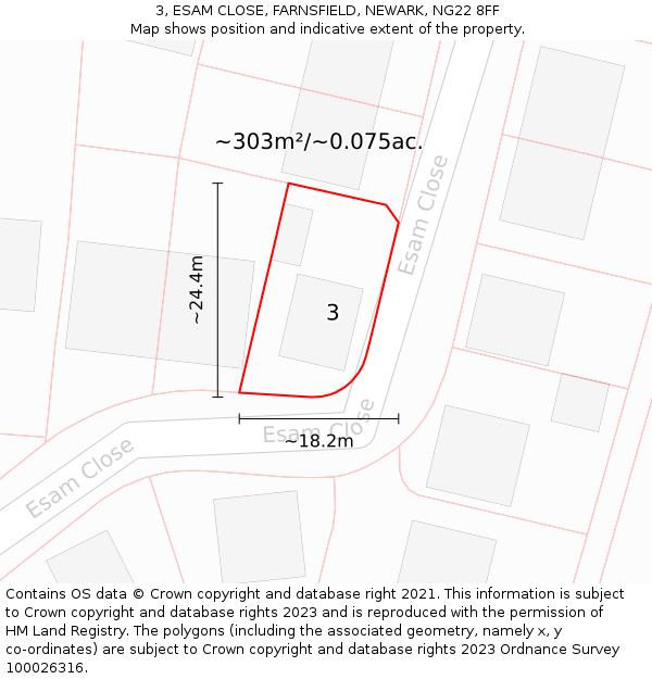 3, ESAM CLOSE, FARNSFIELD, NEWARK, NG22 8FF: Plot and title map