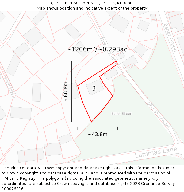 3, ESHER PLACE AVENUE, ESHER, KT10 8PU: Plot and title map