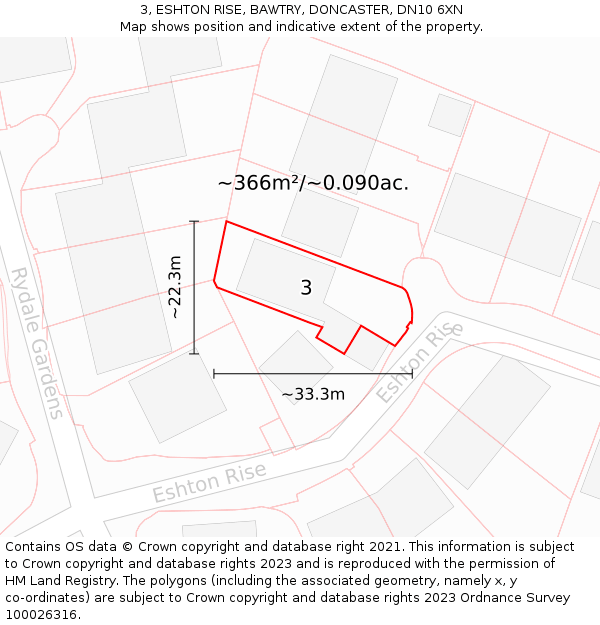 3, ESHTON RISE, BAWTRY, DONCASTER, DN10 6XN: Plot and title map