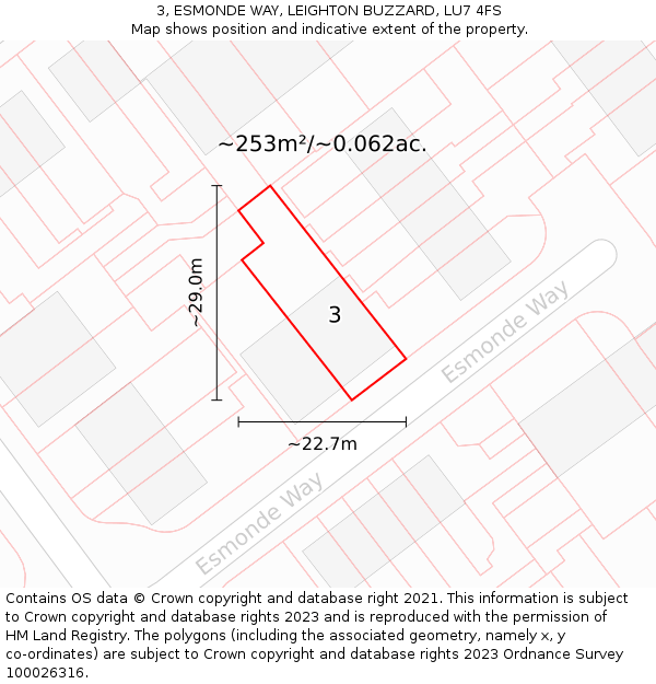 3, ESMONDE WAY, LEIGHTON BUZZARD, LU7 4FS: Plot and title map