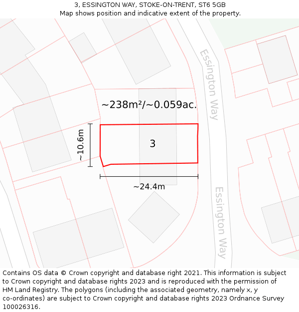 3, ESSINGTON WAY, STOKE-ON-TRENT, ST6 5GB: Plot and title map