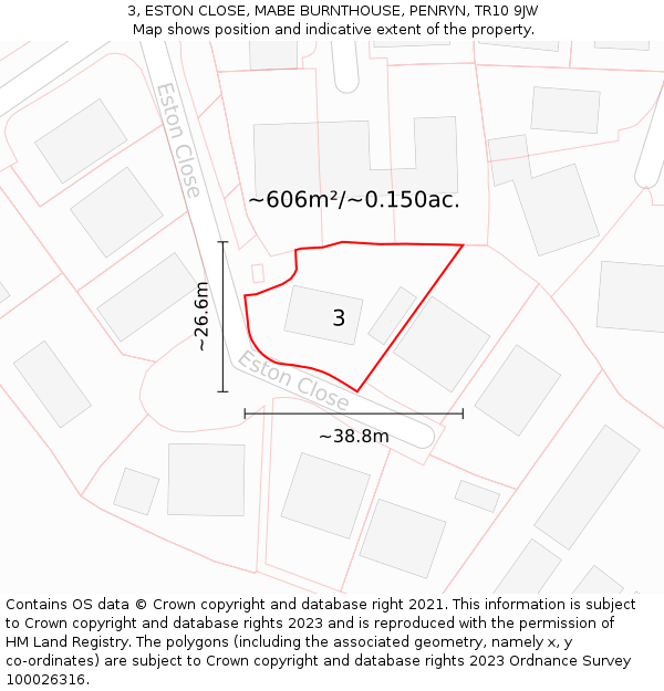 3, ESTON CLOSE, MABE BURNTHOUSE, PENRYN, TR10 9JW: Plot and title map