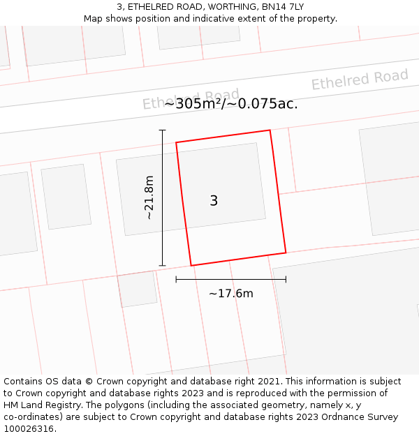 3, ETHELRED ROAD, WORTHING, BN14 7LY: Plot and title map