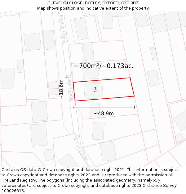 3, EVELYN CLOSE, BOTLEY, OXFORD, OX2 9BZ: Plot and title map