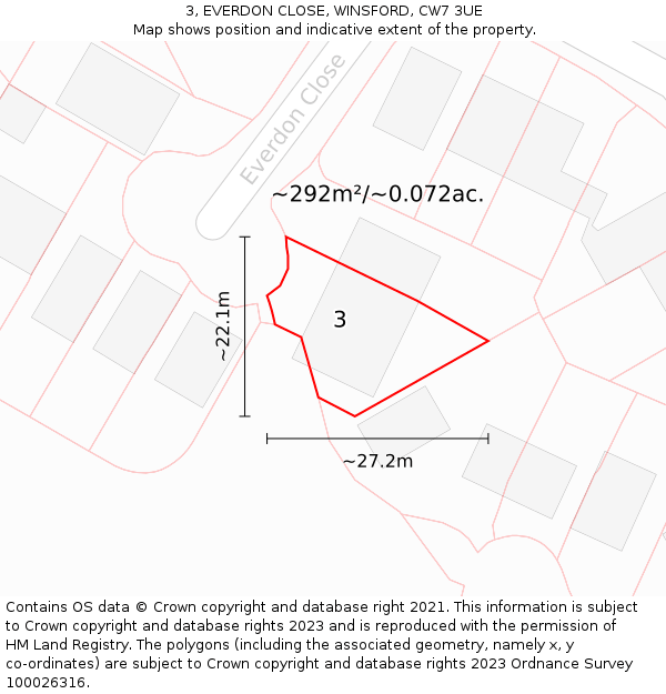 3, EVERDON CLOSE, WINSFORD, CW7 3UE: Plot and title map