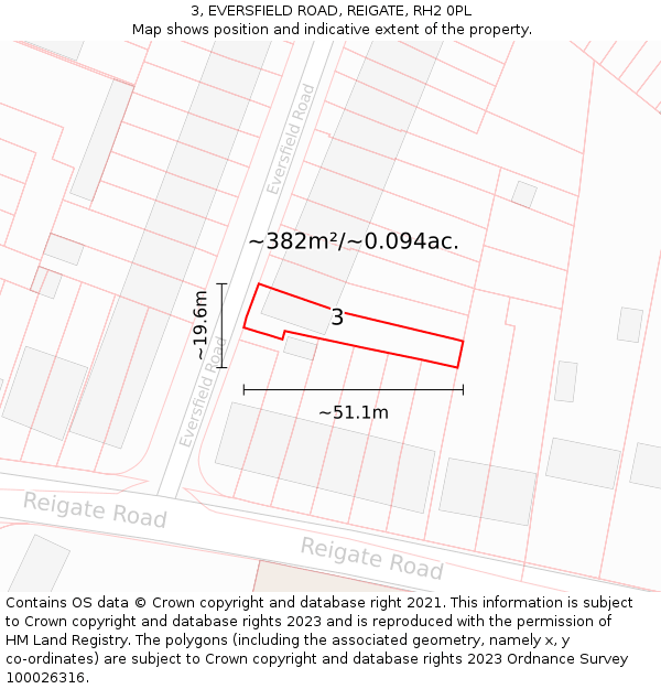 3, EVERSFIELD ROAD, REIGATE, RH2 0PL: Plot and title map