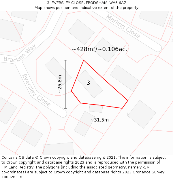 3, EVERSLEY CLOSE, FRODSHAM, WA6 6AZ: Plot and title map