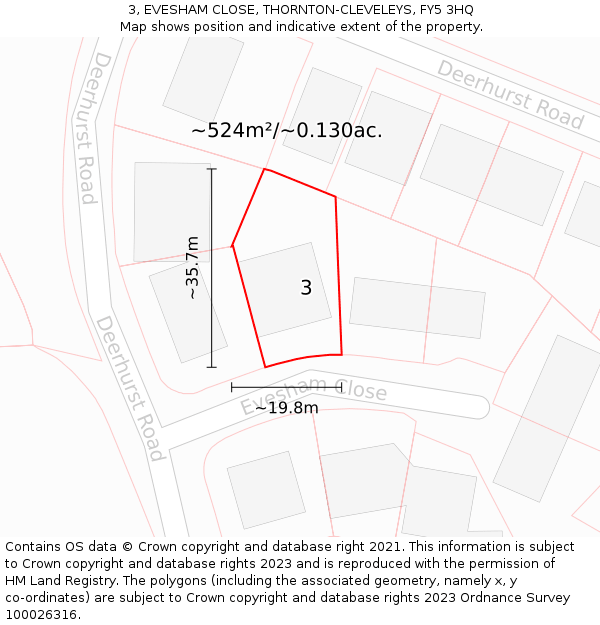 3, EVESHAM CLOSE, THORNTON-CLEVELEYS, FY5 3HQ: Plot and title map