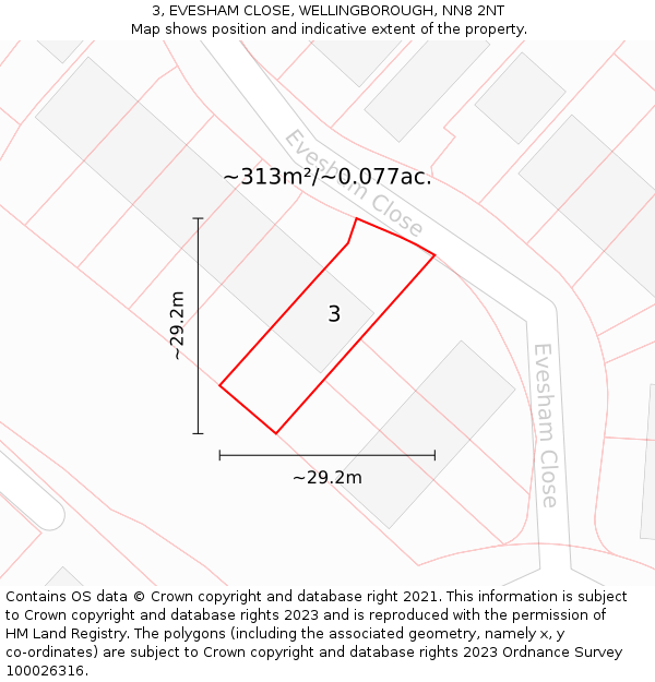 3, EVESHAM CLOSE, WELLINGBOROUGH, NN8 2NT: Plot and title map