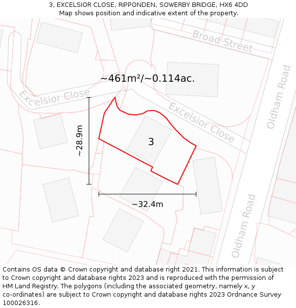 3, EXCELSIOR CLOSE, RIPPONDEN, SOWERBY BRIDGE, HX6 4DD: Plot and title map