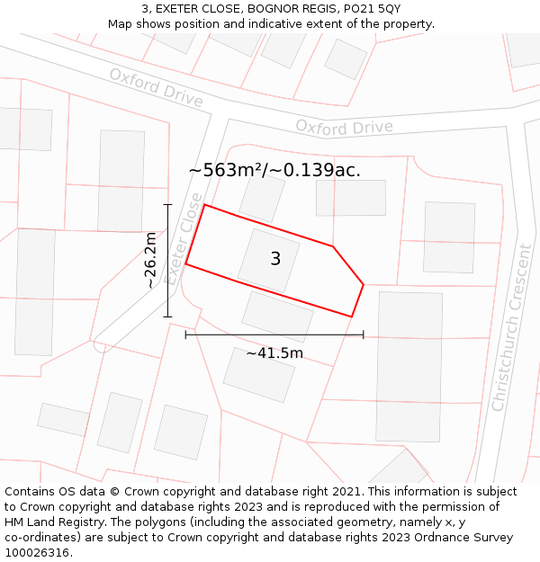 3, EXETER CLOSE, BOGNOR REGIS, PO21 5QY: Plot and title map