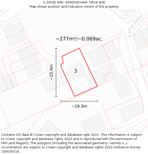 3, EXIGE WAY, WYMONDHAM, NR18 9ND: Plot and title map