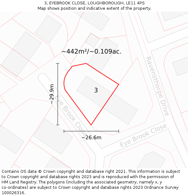 3, EYEBROOK CLOSE, LOUGHBOROUGH, LE11 4PS: Plot and title map