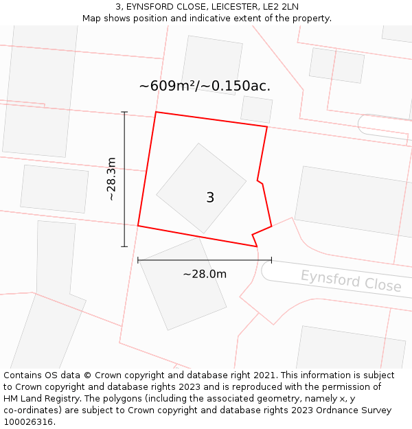 3, EYNSFORD CLOSE, LEICESTER, LE2 2LN: Plot and title map