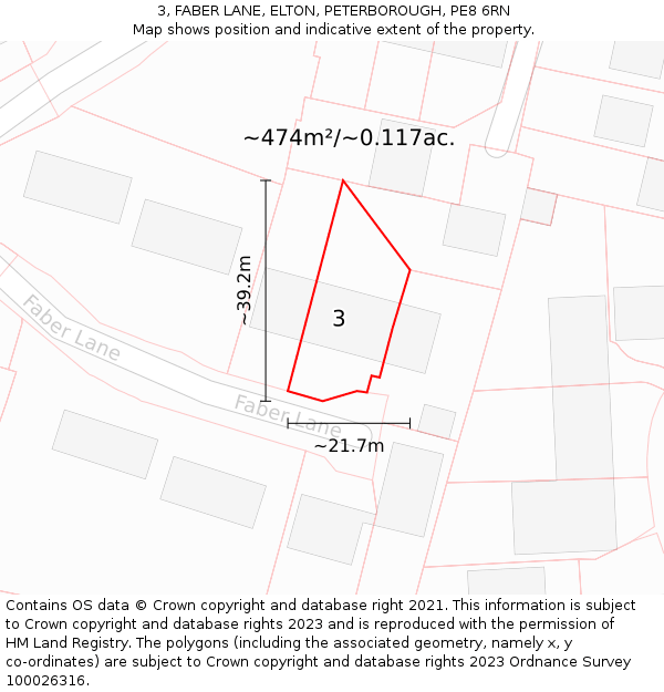 3, FABER LANE, ELTON, PETERBOROUGH, PE8 6RN: Plot and title map