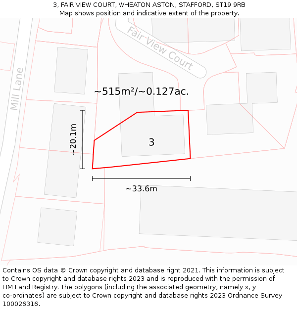 3, FAIR VIEW COURT, WHEATON ASTON, STAFFORD, ST19 9RB: Plot and title map