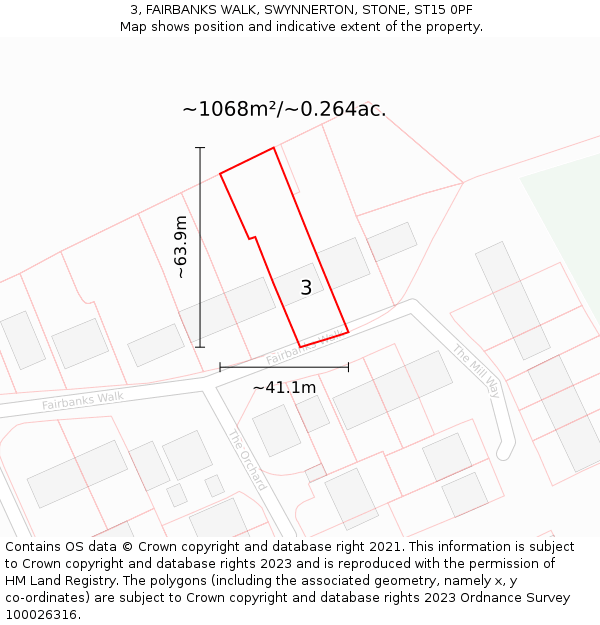 3, FAIRBANKS WALK, SWYNNERTON, STONE, ST15 0PF: Plot and title map