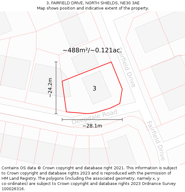 3, FAIRFIELD DRIVE, NORTH SHIELDS, NE30 3AE: Plot and title map