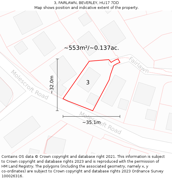 3, FAIRLAWN, BEVERLEY, HU17 7DD: Plot and title map