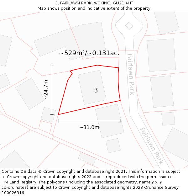 3, FAIRLAWN PARK, WOKING, GU21 4HT: Plot and title map