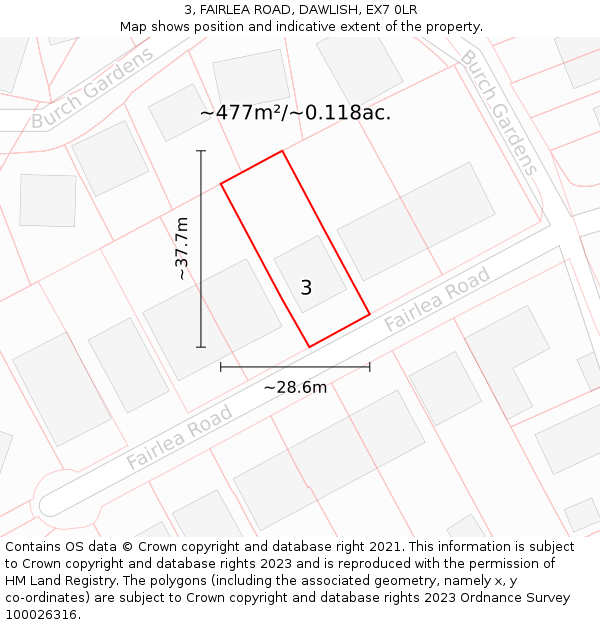 3, FAIRLEA ROAD, DAWLISH, EX7 0LR: Plot and title map