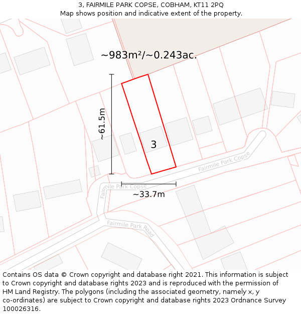 3, FAIRMILE PARK COPSE, COBHAM, KT11 2PQ: Plot and title map