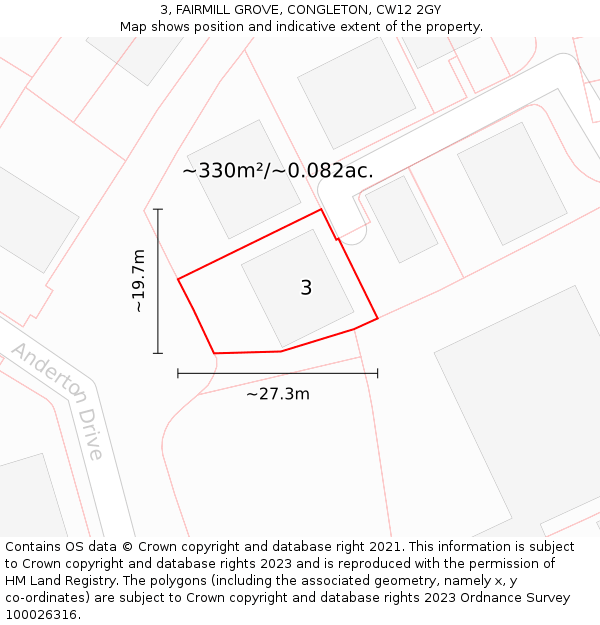 3, FAIRMILL GROVE, CONGLETON, CW12 2GY: Plot and title map