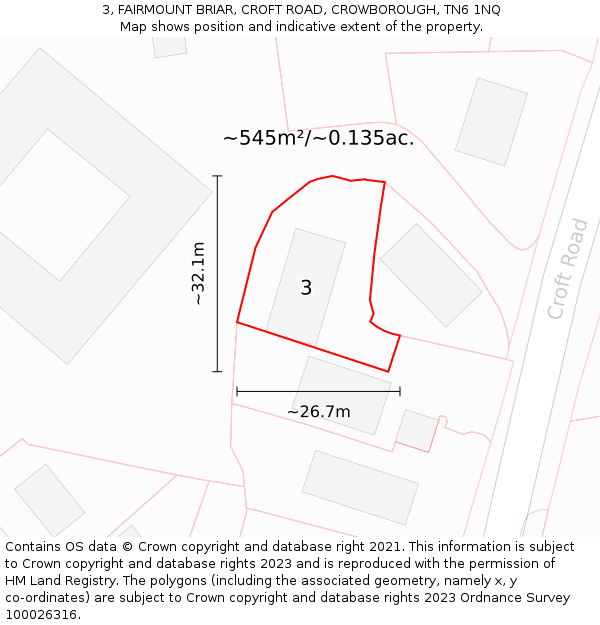 3, FAIRMOUNT BRIAR, CROFT ROAD, CROWBOROUGH, TN6 1NQ: Plot and title map