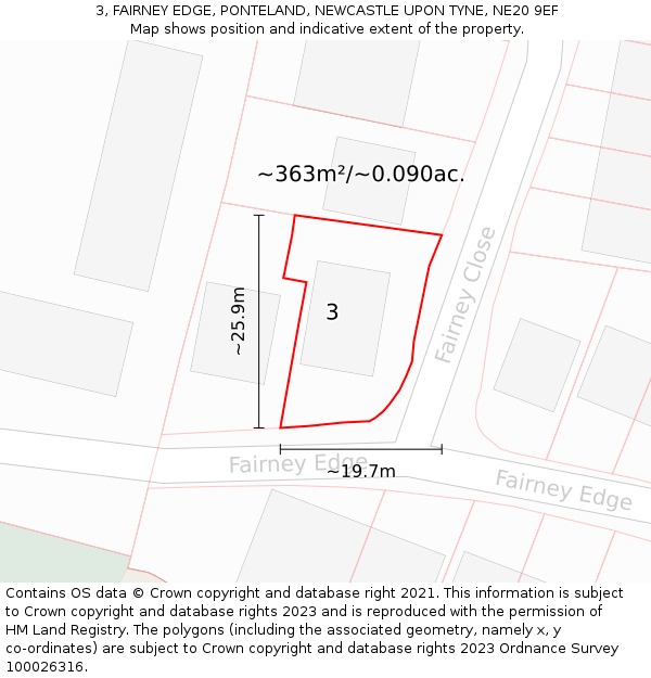 3, FAIRNEY EDGE, PONTELAND, NEWCASTLE UPON TYNE, NE20 9EF: Plot and title map