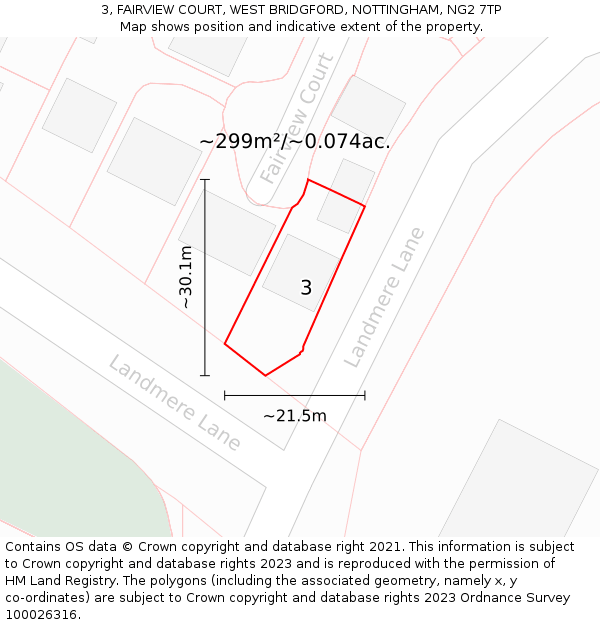 3, FAIRVIEW COURT, WEST BRIDGFORD, NOTTINGHAM, NG2 7TP: Plot and title map