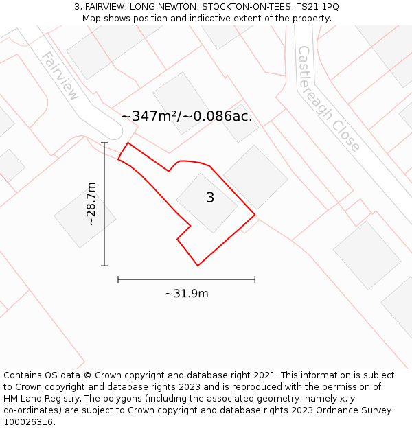 3, FAIRVIEW, LONG NEWTON, STOCKTON-ON-TEES, TS21 1PQ: Plot and title map