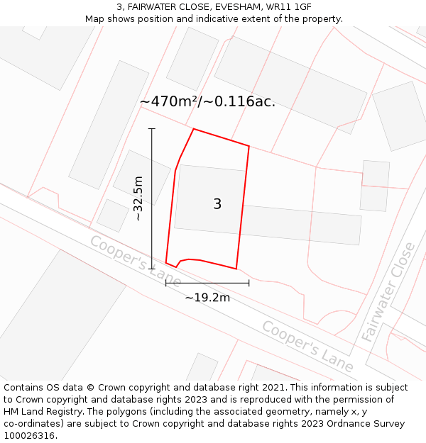 3, FAIRWATER CLOSE, EVESHAM, WR11 1GF: Plot and title map